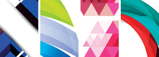 Obraz premium Vector posters - minimalist geometric abstract backgrounds, featuring circles, lines, and triangles in clean, modern design