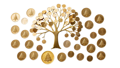 tree money christmas free made golden background coin rich new year be of use wealth succeed growing save holiday cone currency fund bonus luck decoration bank business nature financial increase