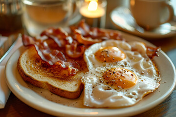 Eggs bacon and toast breakfast