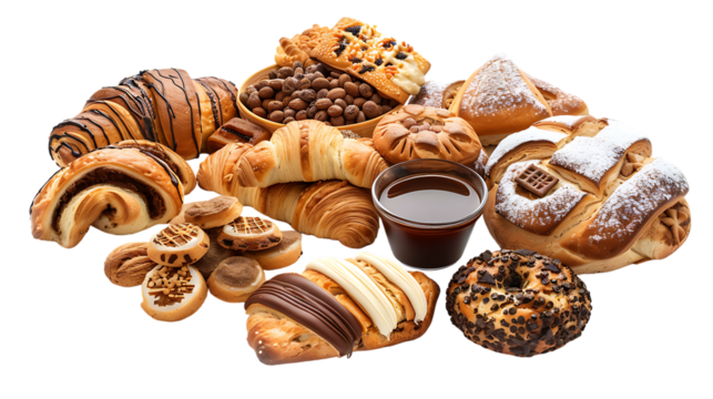 Assortment of fresh bakery products isolated on transparent background  - Powered by Adobe