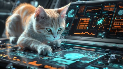 A cat is playing with a computer screen.
