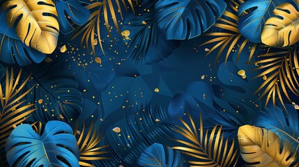 Tropical Elegance: Blue and Gold Leaf Oasis