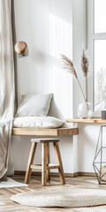 Minimalist interiors design in Scandinavian style with minimal decor and copyspace