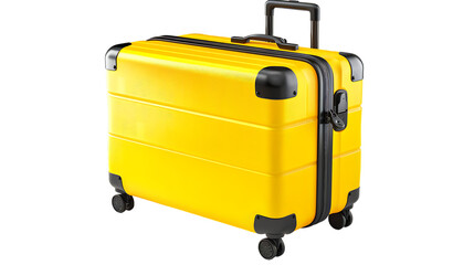 big yellow travel suitcase isolated on transparent background 