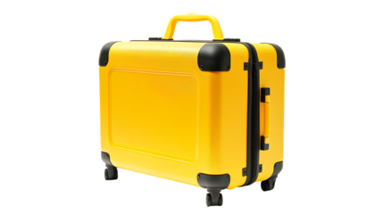 big yellow travel suitcase isolated on transparent background 