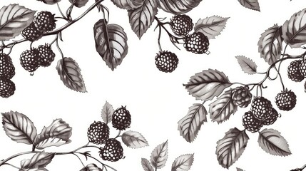 Hand drawn berries in a repetitive botanical design