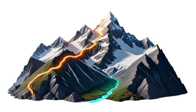 illustration top path glowing fururistic digital mountain success journey route technology road concept three-dimensional leader polygon background goal map challenge career vector future achievement