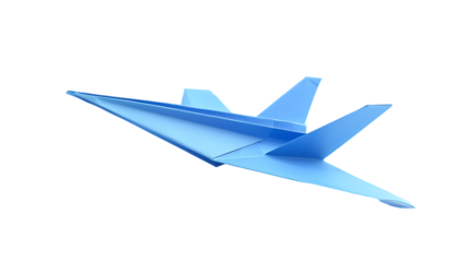 Blue paper plane origami isolated on transparent background 