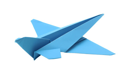 Blue paper plane origami isolated on transparent background 