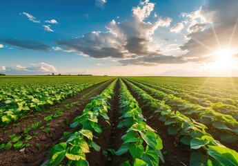 Plantation field with vegetables, scenic landscape agriculture, farmland, created with AI