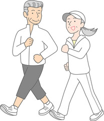 ウォーキングする老夫婦