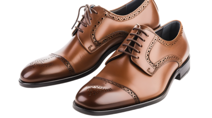 brown leather men shoes isolated on transparent background 