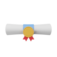 3d illustration of achievement reward 3d icon of rolled certificate