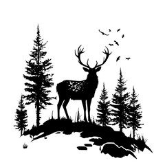 Deer Hunting, Pine Tree Forest svg, Hunting Monogram Frame, Deer in the Forest svg, Deer Cut Files For Cricut, Deer Clipart, Forest Svg, Wilderness Svg, Forest Bundle svg, Deer Head Svg, Woodland Scen
