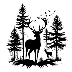 Deer Hunting, Pine Tree Forest svg, Hunting Monogram Frame, Deer in the Forest svg, Deer Cut Files For Cricut, Deer Clipart, Forest Svg, Wilderness Svg, Forest Bundle svg, Deer Head Svg, Woodland Scen