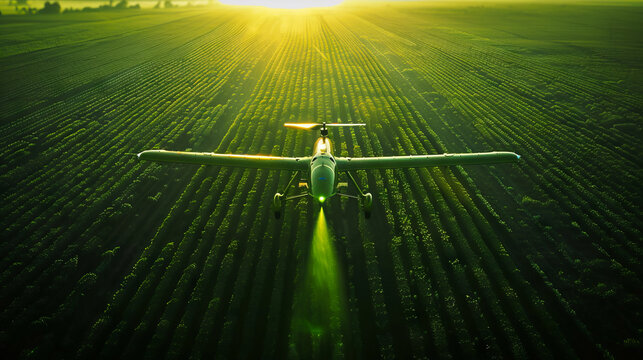 A small plane flying over a field.