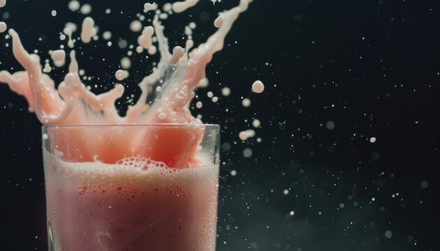 Elegant slow motion sequence of watermelon juice mixing with milk, highlighted against a subdued negative space