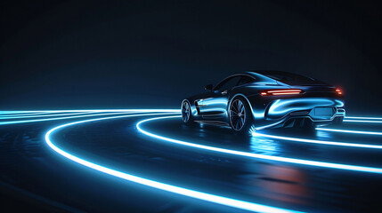 Future car concept 3D illustration, technological car advertising background design