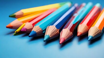 Naklejka premium Color pencil on blue background
