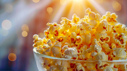 Popcorn in a bowl with light shining through. - Powered by Adobe