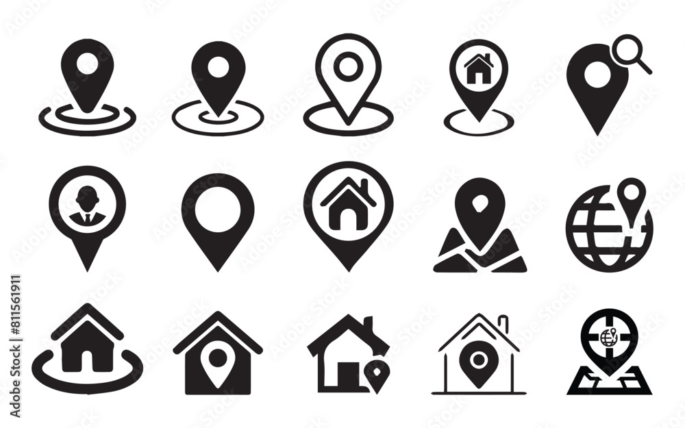 Wall mural set location black icon. map pointer icon. location,contact pin, gps. vector illustration.adobe illu