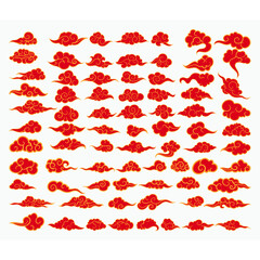 red chinese japanese red clouds set element, lunar, newyear decoration