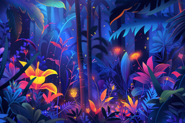 Dense forest flora illustration, international biodiversity day illustration background