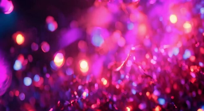 Macro of water droplets on the pink flower's stamens shone with a beautiful purple glow