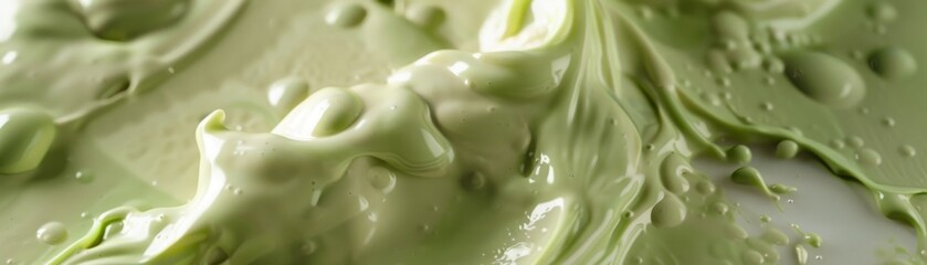 Closeup slow motion video of avocado and milk blending, focusing on the texture contrast against a neutral background