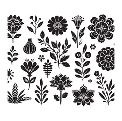 Botanical flowers silhouette elements collection vector