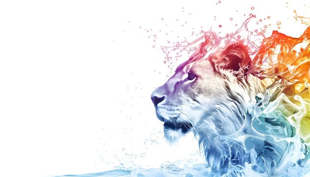 A lion with colorful paint spering on its face