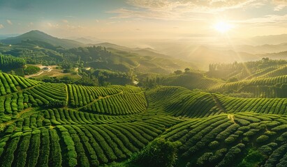 Plantation field with vegetables, scenic landscape agriculture, farmland, created with AI