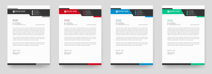 Modern business and corporate letterhead template with yellow, blue, green and red color. Letterhead template in flat style, Modern company letterhead template design