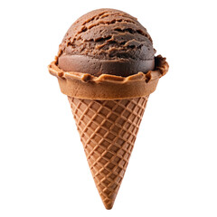 Chocolate ice cream cone, isolated, without light and shadow, on a white background.