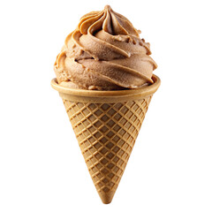Coffee ice cream cone, isolated, without light and shadow, on a white background.