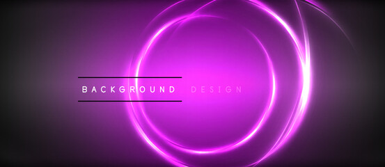 A captivating display of electric blue, magenta, and violet neon circles on a dark background creates a visually stunning visual effect lighting reminiscent of gas technology
