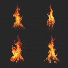 Set flame Fire on a transparent background. Abstract vector collection: flame & fire. Ignite your designs with this scorching set.