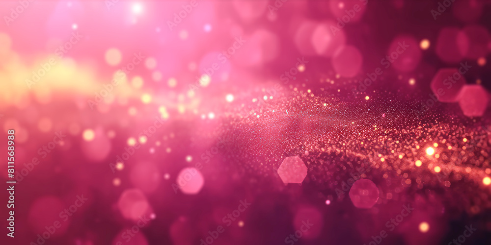 Poster a vibrant bokeh lights on a pink and red gradient background, symbolizing a festive or romantic conc