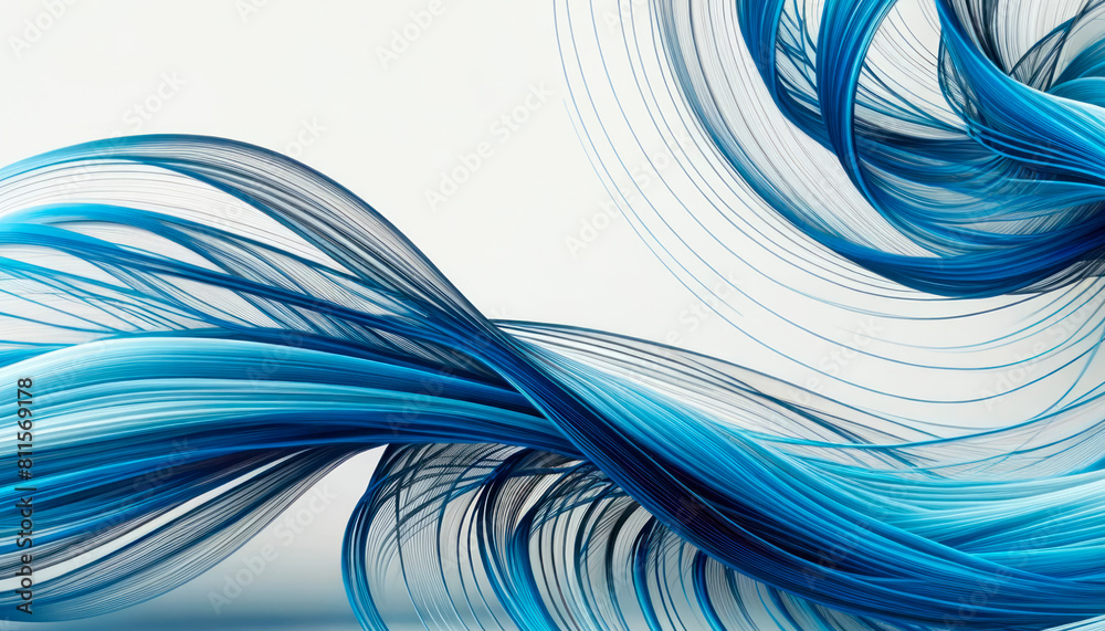 Poster Abstract blue and white dynamic waves on a clean background, symbolizing flow and movement. Generative AI