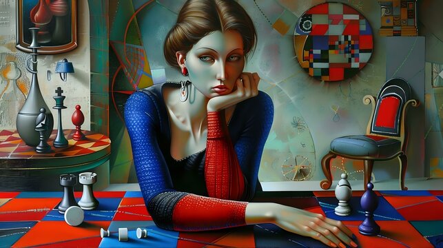 Serene Woman Engaged in Strategic Chess Game