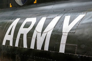 Army text on a military helicopter