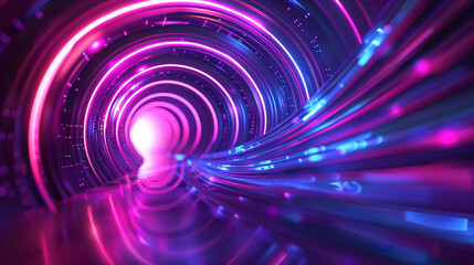 Technological glowing aperture background, colorful spiral coil graphic concept illustration on blue background