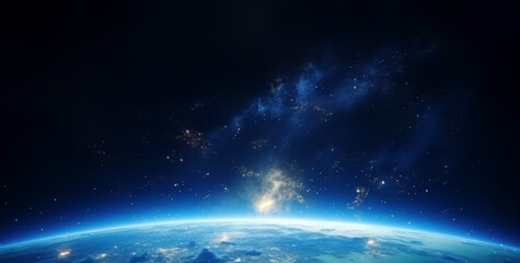 Fototapeta premium A view of Earth from space with a vibrant galaxy in the background, depicting the concept of space exploration. Generative AI