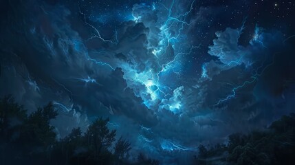 lightning in the night sky hyper realistic 
