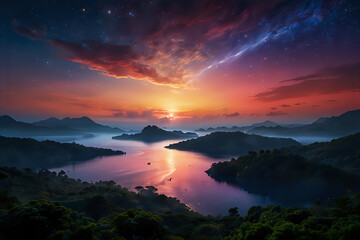 sunset over the lake galxy