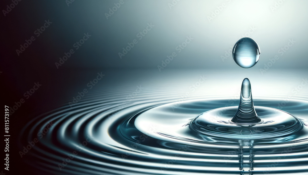 Aufkleber A drop of water creating ripples on a smooth surface, set against a dark gradient background, a concept of purity and tranquility. Generative AI
