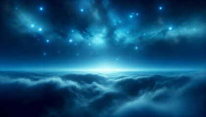 Fototapeta premium Ethereal clouds and starry night sky, digital artwork, placed on a dramatic celestial background, concept of exploration. Generative AI