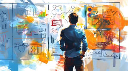 Innovative Entrepreneur Brainstorming Ideas on Whiteboard for Next Groundbreaking Venture