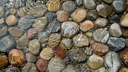 water pattern among river stones and rocks