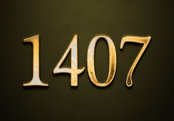 Old gold effect of 1407 number with 3D glossy style Mockup.